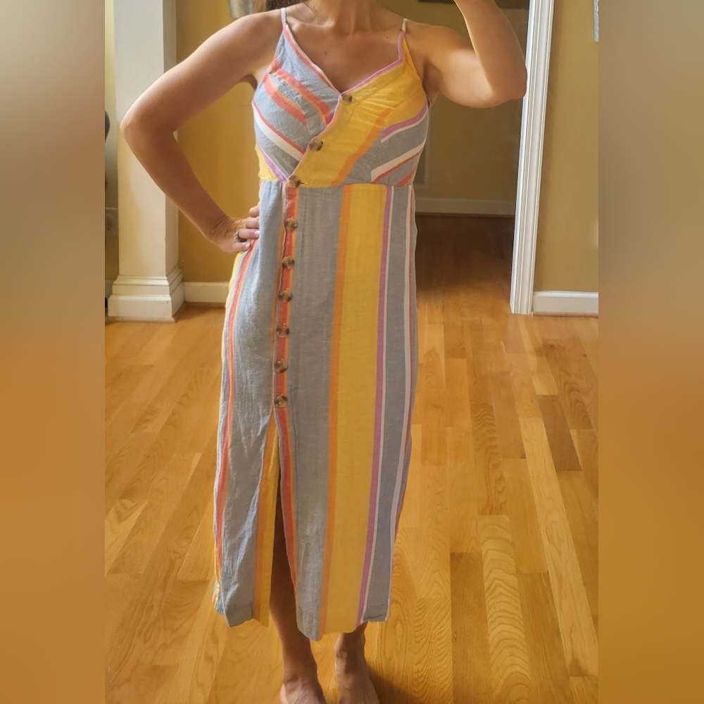 SANDY & SID STRIPED SIDE SLIT MIDI DRESS